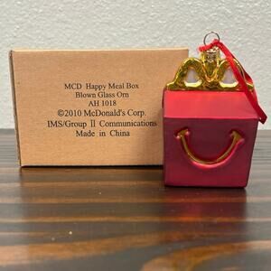 RARE 2010 McDonald’s Corp Red Yellow Blown Glass Happy Meal Ornament w/ Box